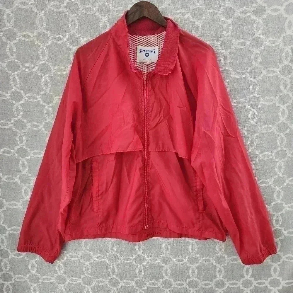 Vintage USA Spalding Nylon Red Rain Windbreaker Full Zip Jacket Men's XL